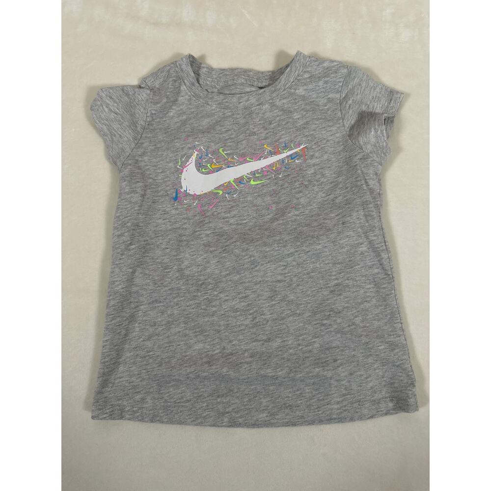 Nike Girls Graphic Logo T-Shirt Gray Multicolor Swoosh Size 6-7Y 6X